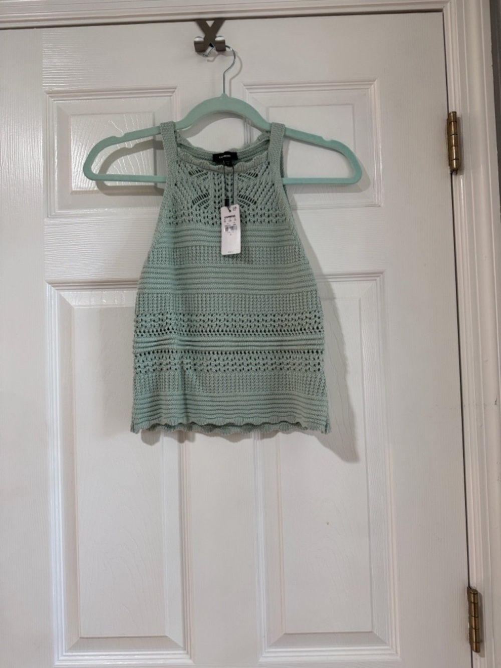 Express Mint Green Crochet Halter Tank Top